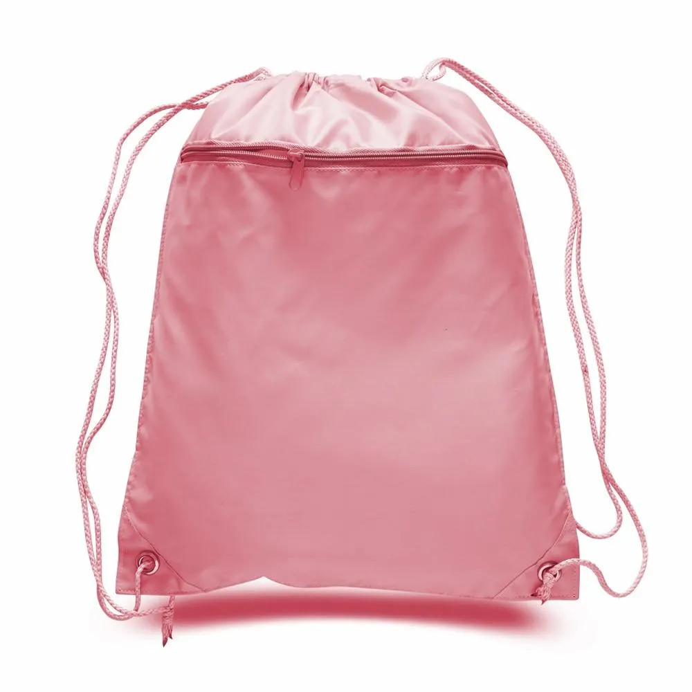 12 ct Promotional Polyester Drawstring Bags with Front Pocket - By Dozen