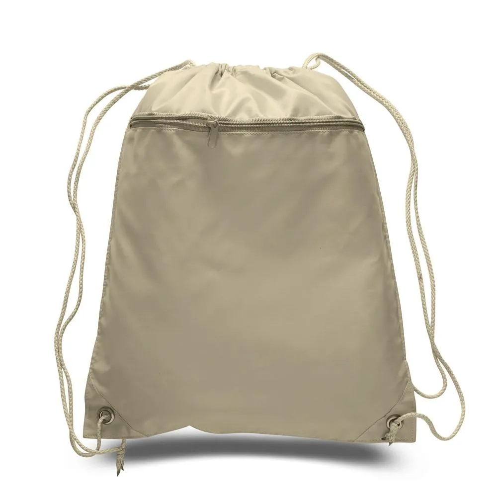 12 ct Promotional Polyester Drawstring Bags with Front Pocket - By Dozen