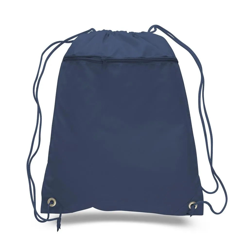 12 ct Promotional Polyester Drawstring Bags with Front Pocket - By Dozen