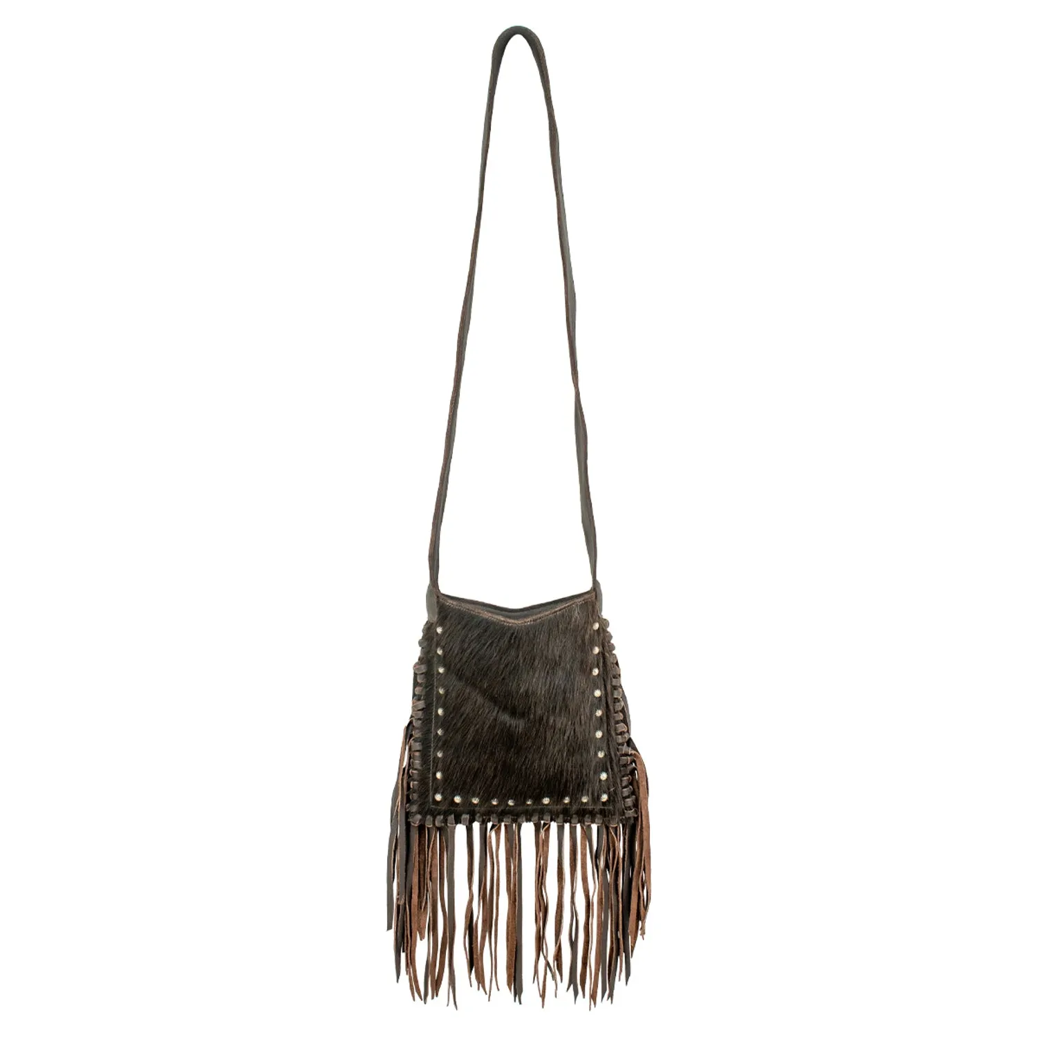 American West Womens Fringed Cowgirl 10in Brindle Hair-On Leather Crossbody Bag