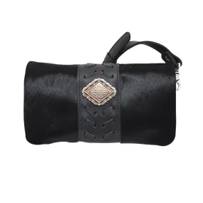 American West Womens Grab and Go Black Hair-On Leather Crossbody Bag