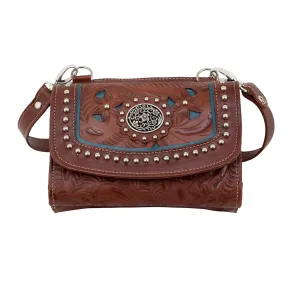 American West Womens Lady Lace Dark Brown Leather Crossbody Bag