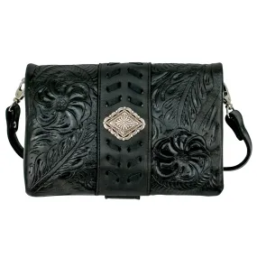 American West Womens Large Grab and Go Black Leather Crossbody Bag