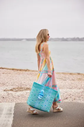 Aqua Blue Flower Citron Tote