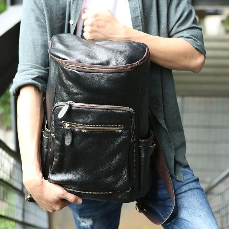 Black Coffee Mens Leather Backpacks Travel Backpacks Laptop Backpack for men