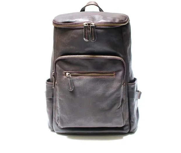 Black Coffee Mens Leather Backpacks Travel Backpacks Laptop Backpack for men