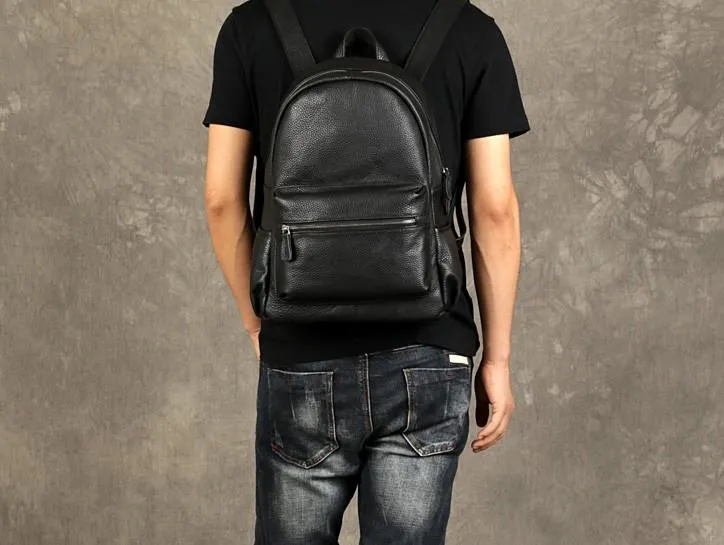 Black Leather Mens Cool Backpacks Large Travel Backpacks Hiking Backpacks for men