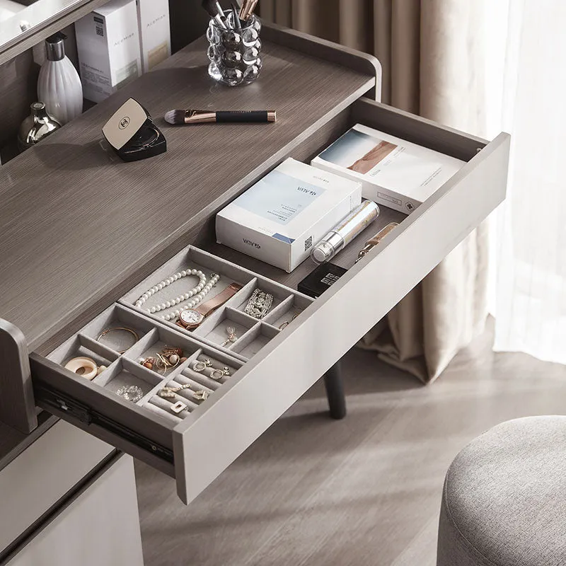 Cappuccino Taupe Dressing Table with Grey Stool Set