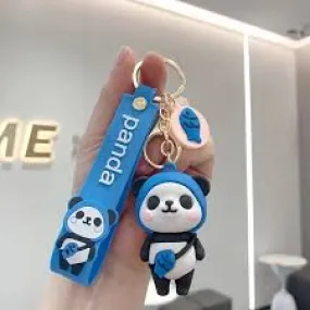 Cute Blue Panda Model A | 3D Lanyard Keychain | Silicone