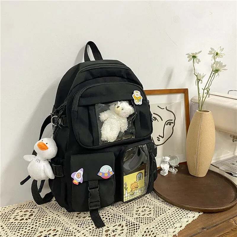 deanwangkt  Buckle Badge Women's Backpack Candy Color Fashion Cute Schoolbag Shoulder Student Bag Teenage Girl College School Backpacks