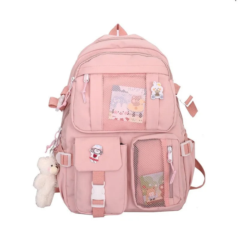 deanwangkt  Buckle Badge Women's Backpack Candy Color Fashion Cute Schoolbag Shoulder Student Bag Teenage Girl College School Backpacks