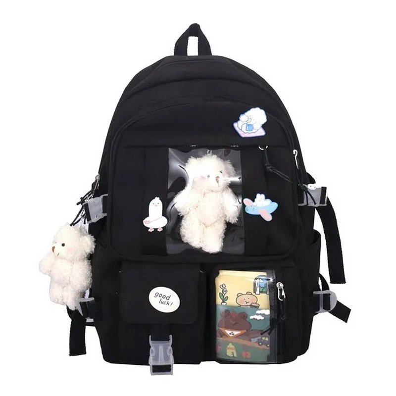 deanwangkt  Buckle Badge Women's Backpack Candy Color Fashion Cute Schoolbag Shoulder Student Bag Teenage Girl College School Backpacks