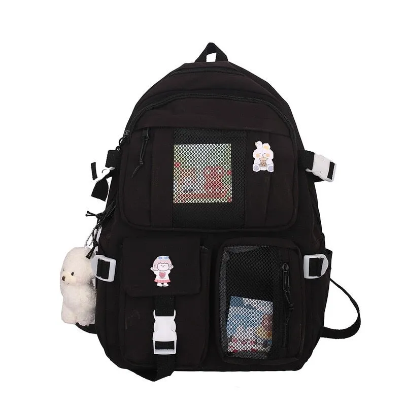 deanwangkt  Buckle Badge Women's Backpack Candy Color Fashion Cute Schoolbag Shoulder Student Bag Teenage Girl College School Backpacks