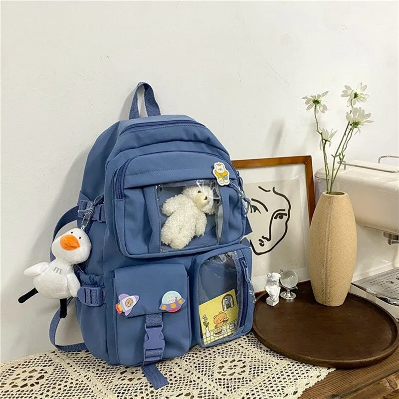 deanwangkt  Buckle Badge Women's Backpack Candy Color Fashion Cute Schoolbag Shoulder Student Bag Teenage Girl College School Backpacks