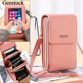 Geestock Women's Touch Screen Bag Cell Phone Shoulder Bags Soft Leather Wallet Purse of Woman Strap Handbag Female Crossbody Bag