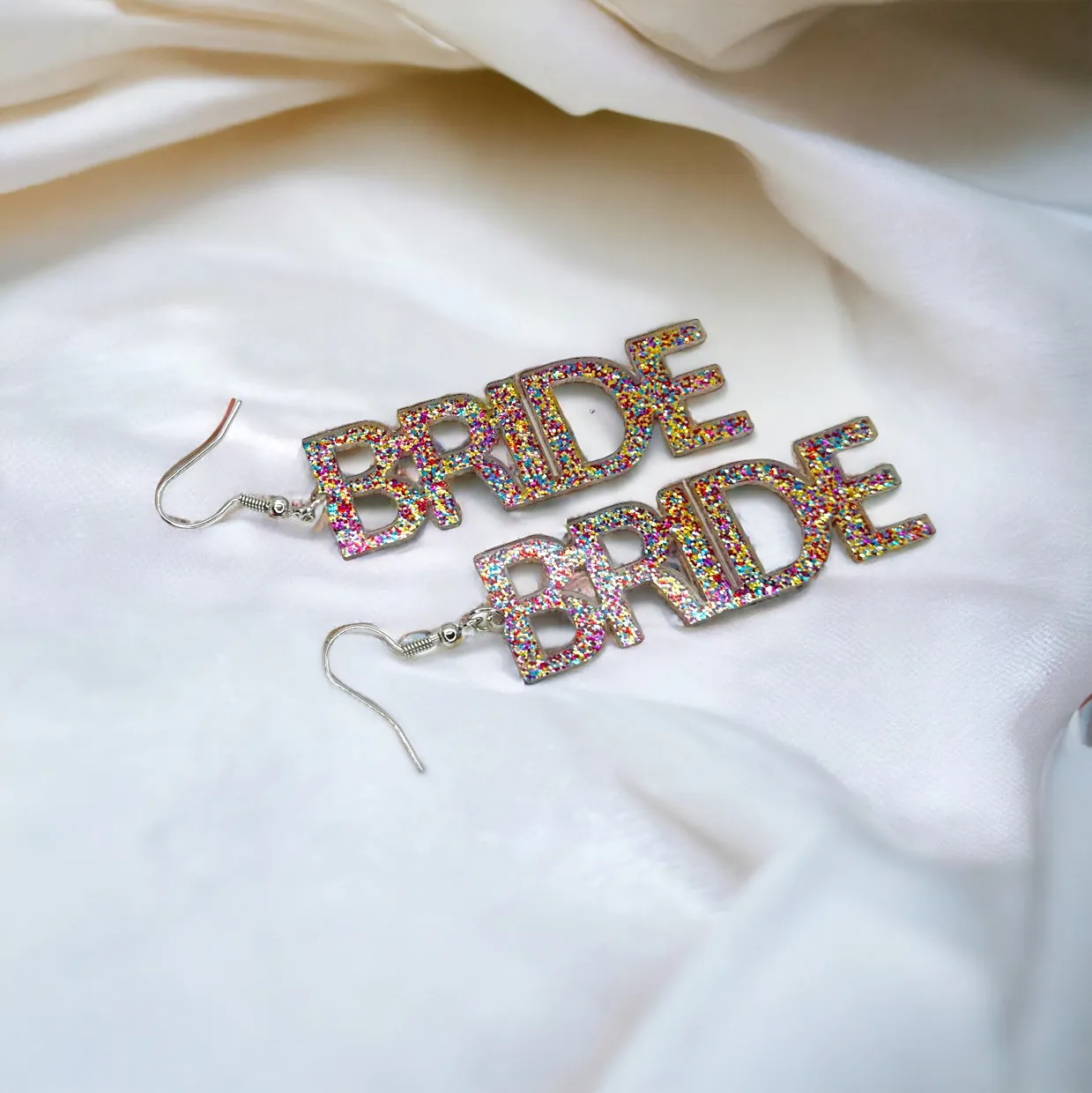 Glitter Acrylic Bride Dangle Earrings - Hot Pink Glitter or Rainbow Glitter - Sparkle in Style!