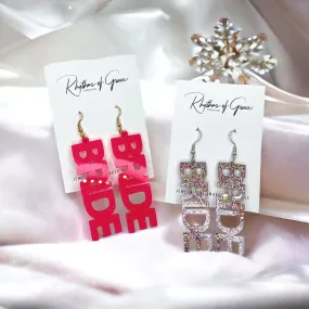 Glitter Acrylic Bride Dangle Earrings - Hot Pink Glitter or Rainbow Glitter - Sparkle in Style!