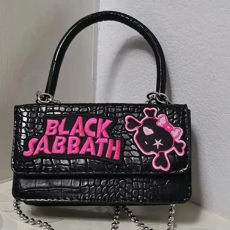 Harajuku Casual Gothic Black Vintage Chain Y2k Handle Punk Crossbody Bag