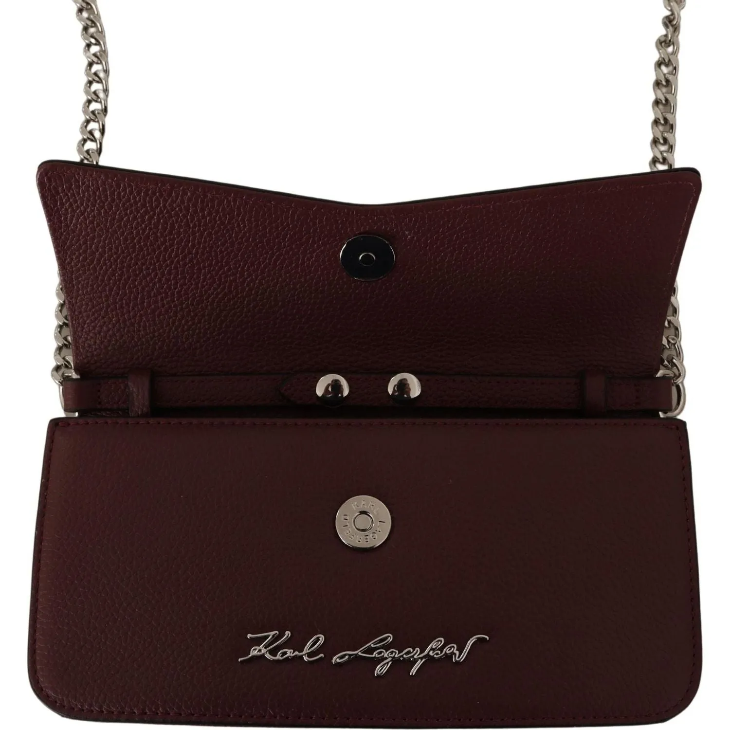 Karl Lagerfeld Elegant Wine Leather Evening Clutch