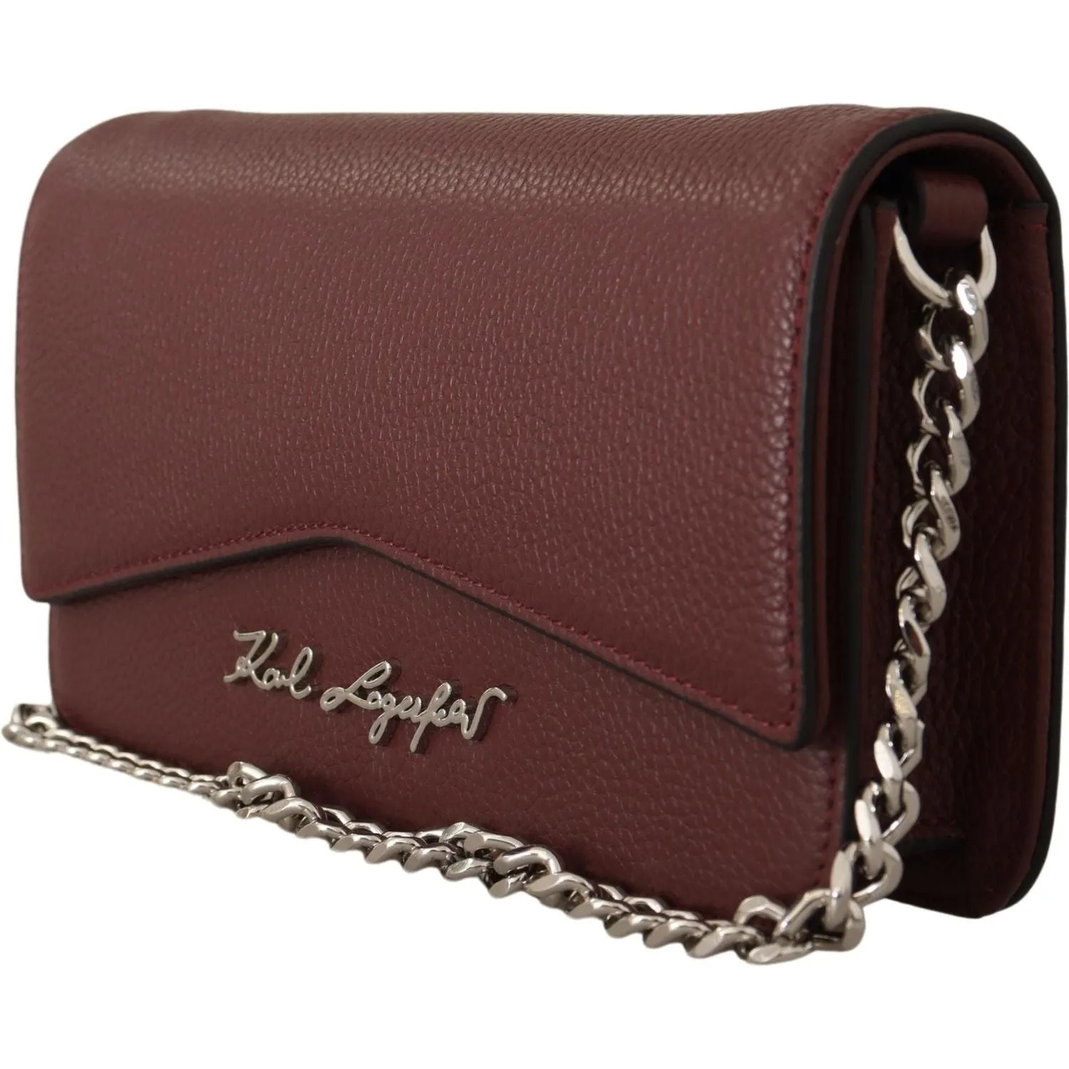 Karl Lagerfeld Elegant Wine Leather Evening Clutch