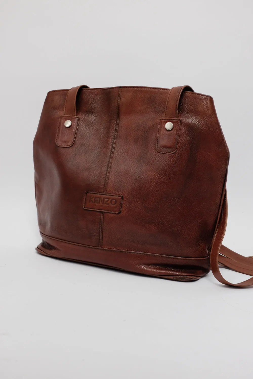 KENZO VINTAGE BROWN CROSSBODY LEATHER SHOPPER