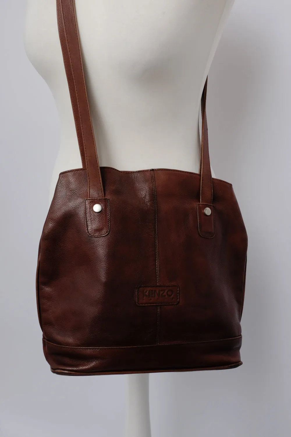 KENZO VINTAGE BROWN CROSSBODY LEATHER SHOPPER