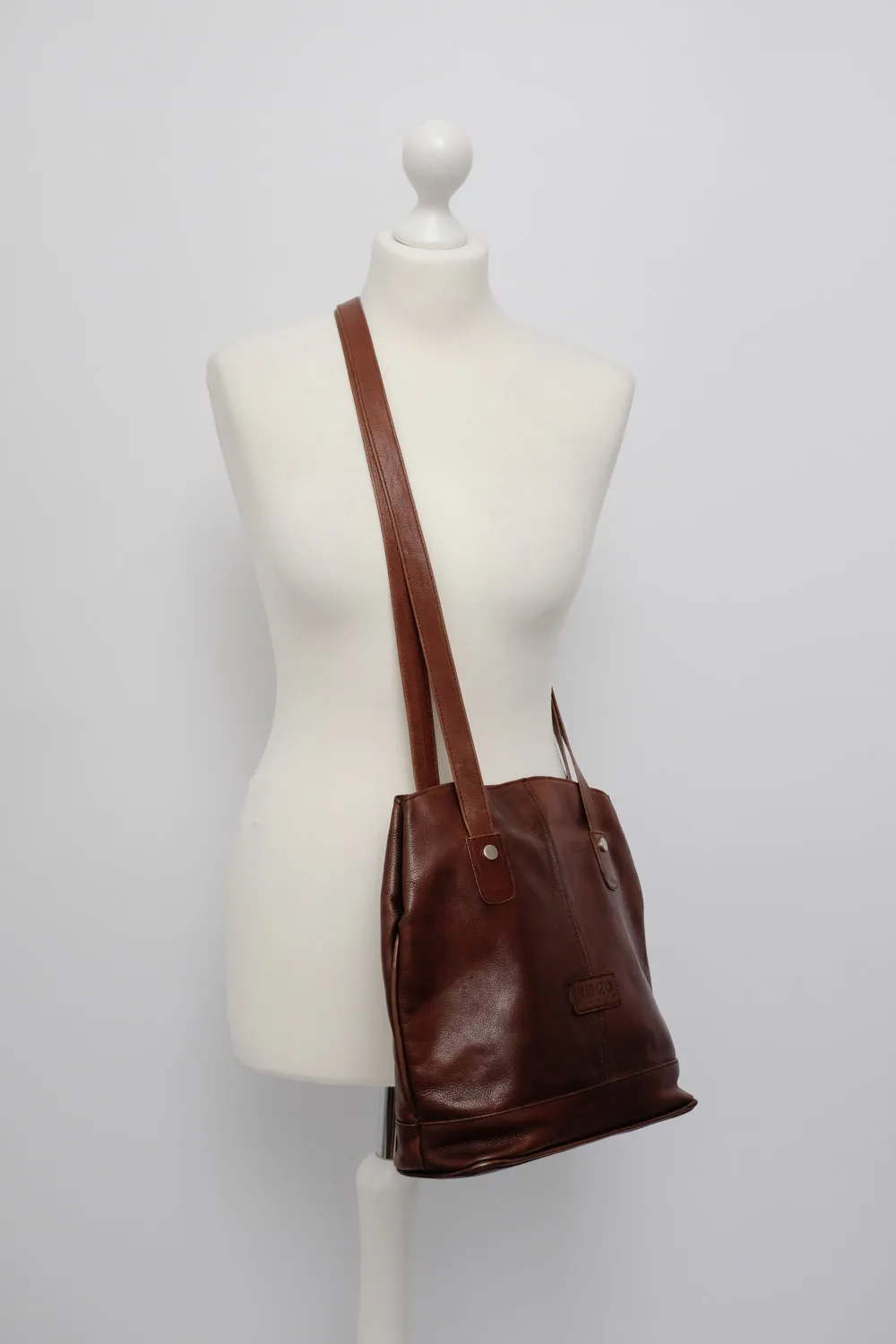 KENZO VINTAGE BROWN CROSSBODY LEATHER SHOPPER