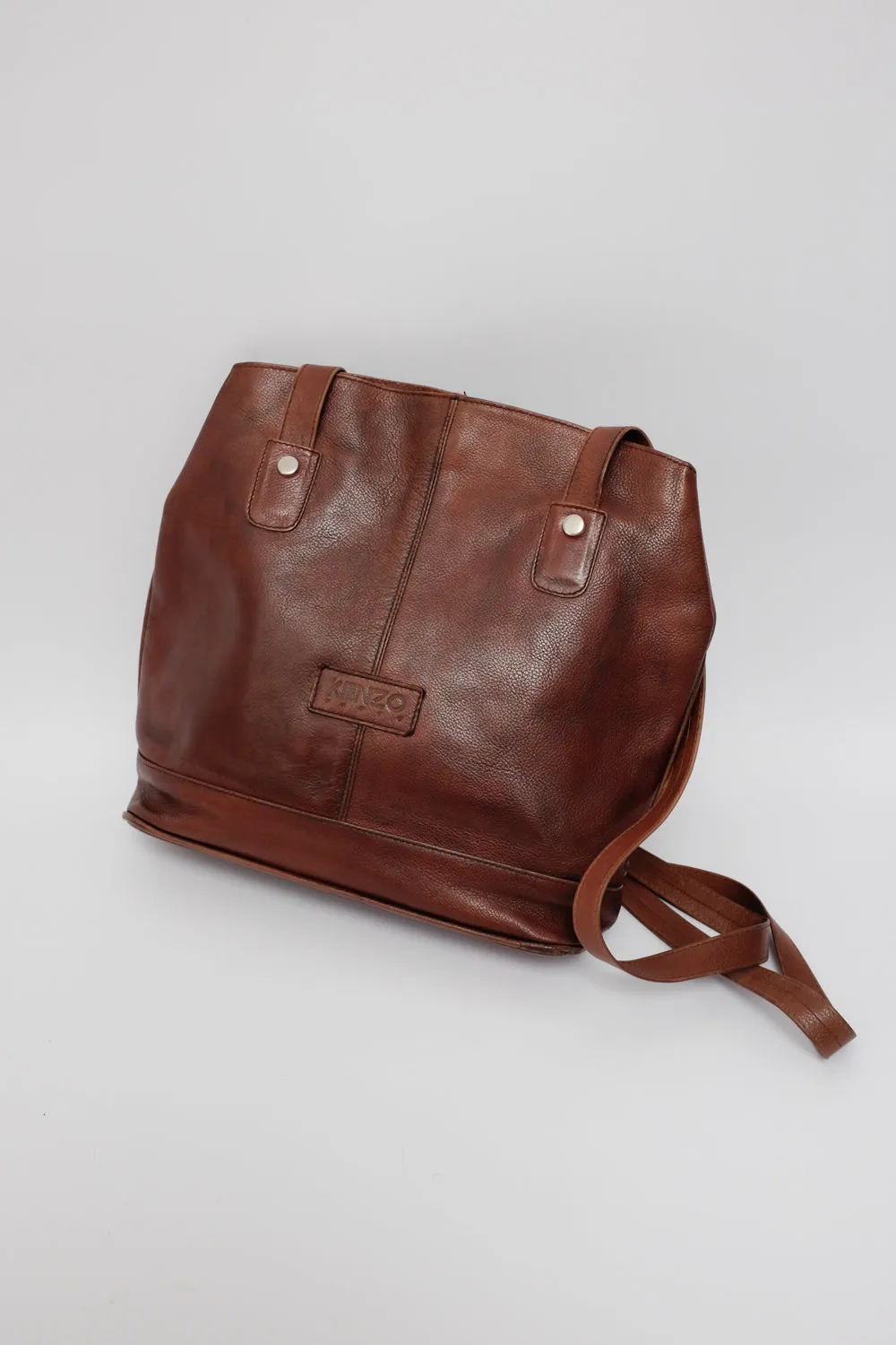 KENZO VINTAGE BROWN CROSSBODY LEATHER SHOPPER