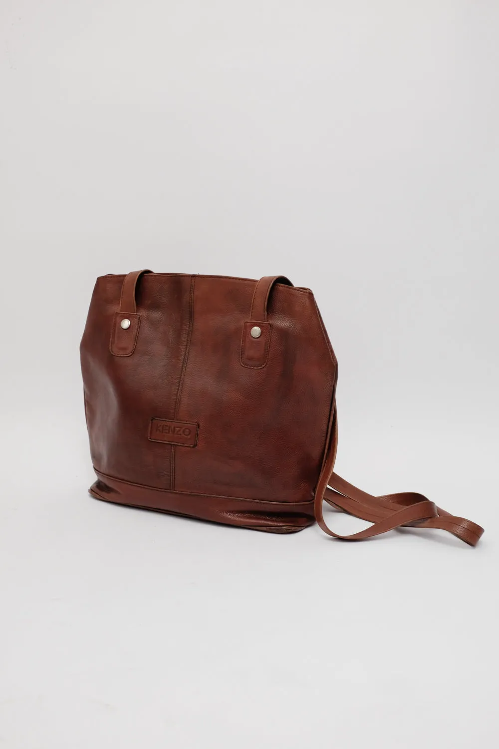 KENZO VINTAGE BROWN CROSSBODY LEATHER SHOPPER