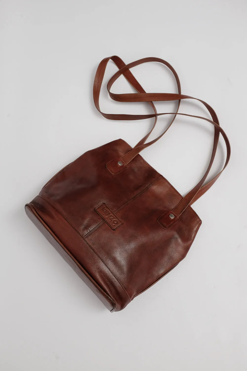 KENZO VINTAGE BROWN CROSSBODY LEATHER SHOPPER