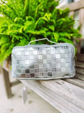 Leather Makeup Bag in Silver