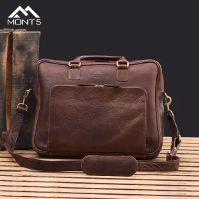 MONT5 Hushay Vintage Brown Leather Briefcase