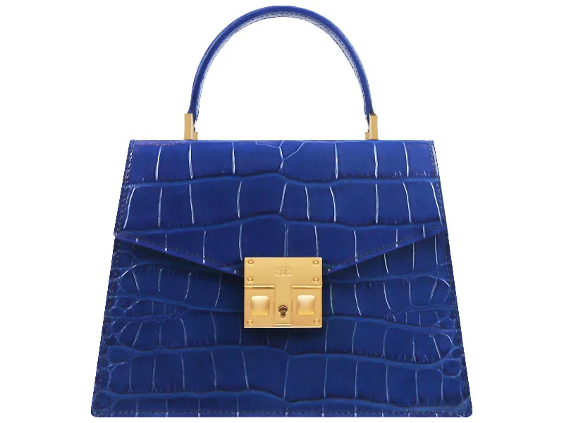 Odette Mini Orinoco 'Croc' Print Calf Leather Handbag - Cobalt