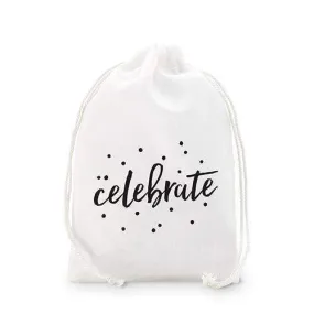 "celebrate" Print Muslin Drawstring Favor Bag - Medium (Pack of 12)