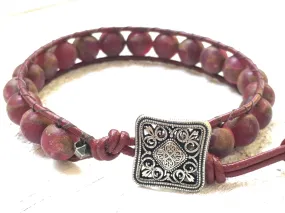 Red Agate Bracelet -  Pink Agate Bracelet -  Agate Beaded Leather Wrap Bracelet -  Girlfriend's Gift -  Women's Jewelry - Men's Jewelry