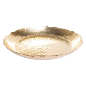 Red Co. Golden Round Hammered Metal Decorative Serving Tray with Jagged Rim – 13”