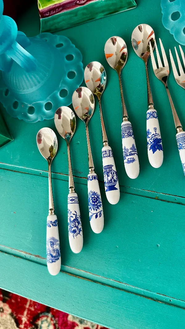 Spode set of 6 teaspoons, 6 pastry forks - Chinoiserie