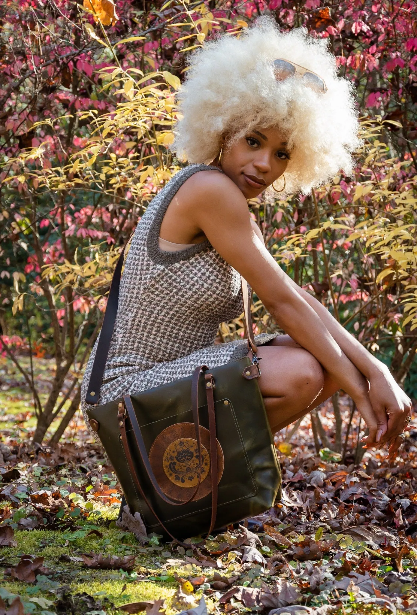 The Folk Art Classic Leather Tote Bag | LIMITED RUN | CROSSBODY BAG | MANDALA | Made in USA  | MEDIUM