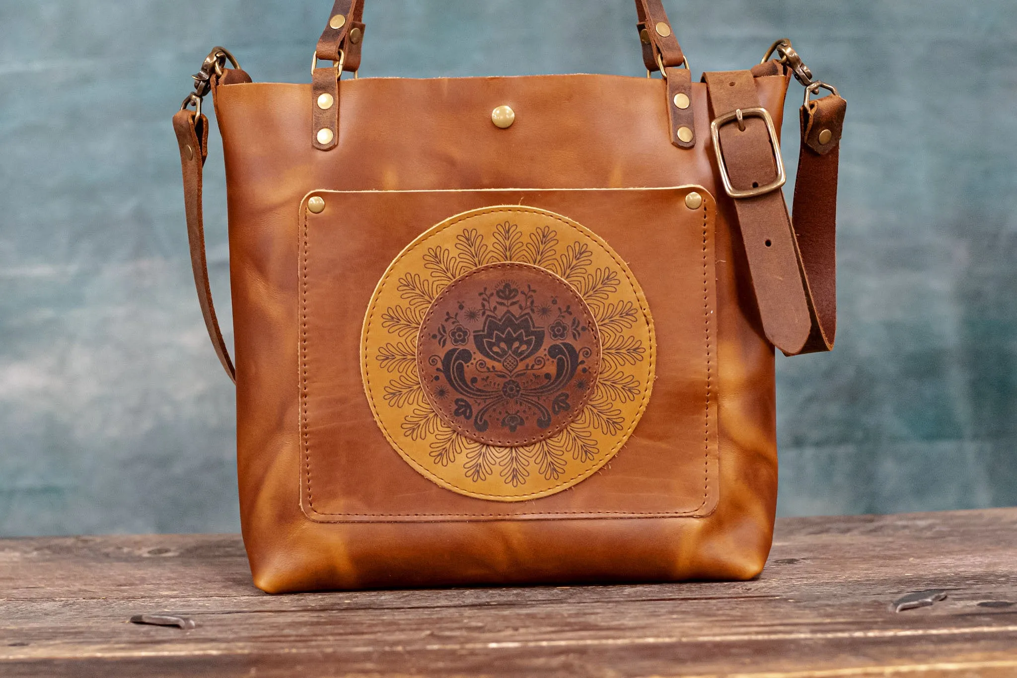 The Folk Art Classic Leather Tote Bag | LIMITED RUN | CROSSBODY BAG | MANDALA | Made in USA  | MEDIUM