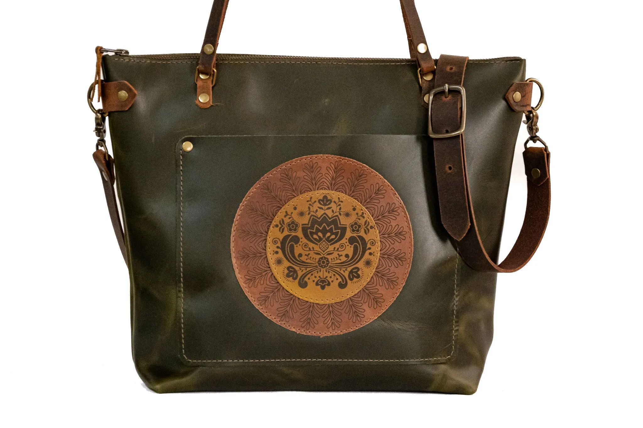 The Folk Art Classic Leather Tote Bag | LIMITED RUN | CROSSBODY BAG | MANDALA | Made in USA  | MEDIUM