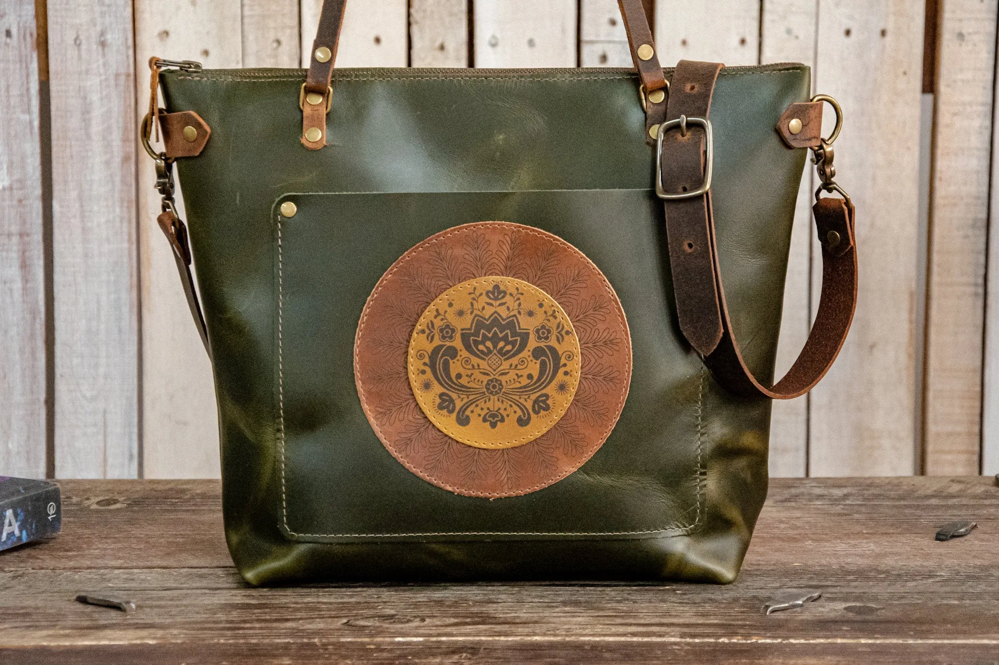 The Folk Art Classic Leather Tote Bag | LIMITED RUN | CROSSBODY BAG | MANDALA | Made in USA  | MEDIUM