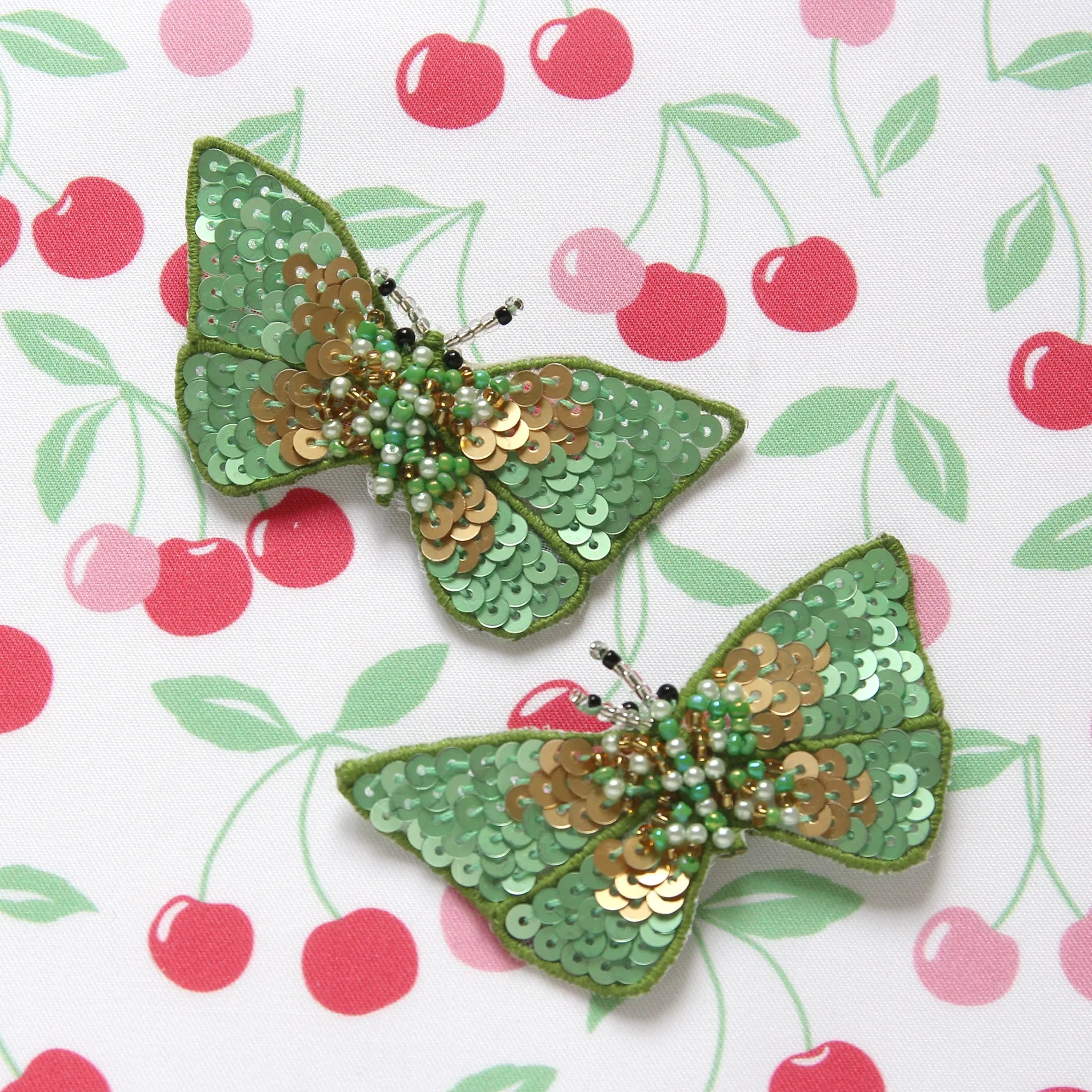 Vintage Green Butterfly Sequined Brooch