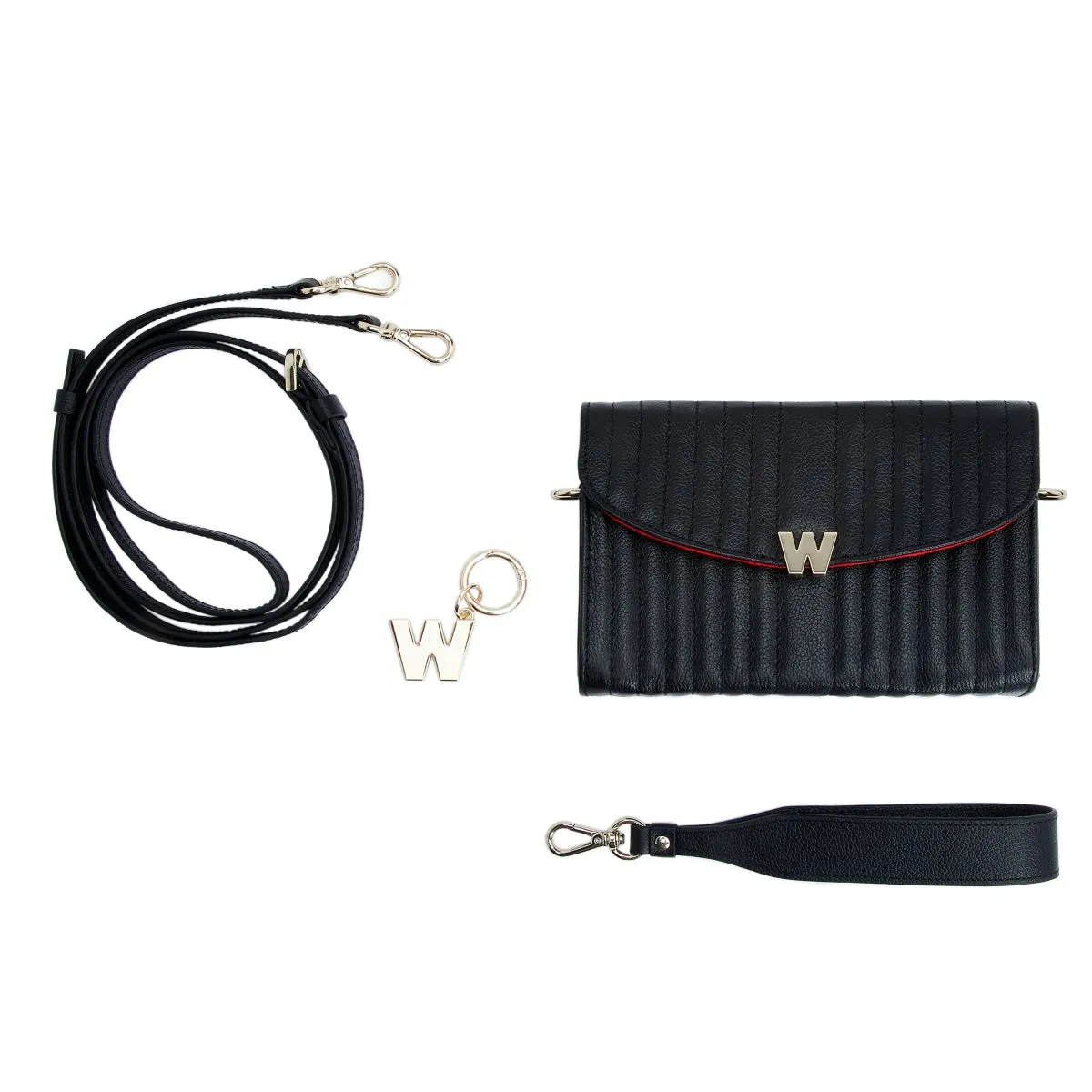 WOF Mimi Collection Leather Black Crossbody Bag with Wristlet