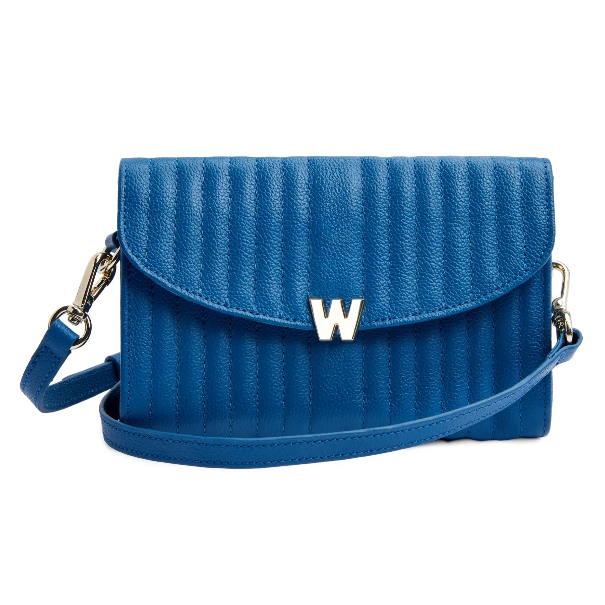 WOF Mimi Collection Leather Blue Crossbody Bag with Wristlet