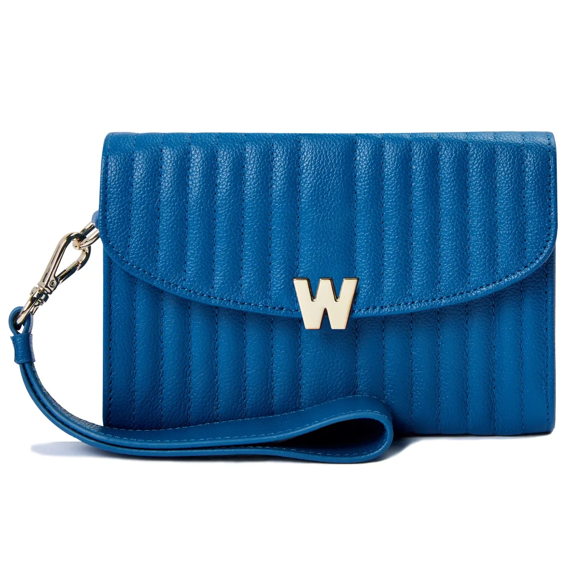 WOF Mimi Collection Leather Blue Crossbody Bag with Wristlet