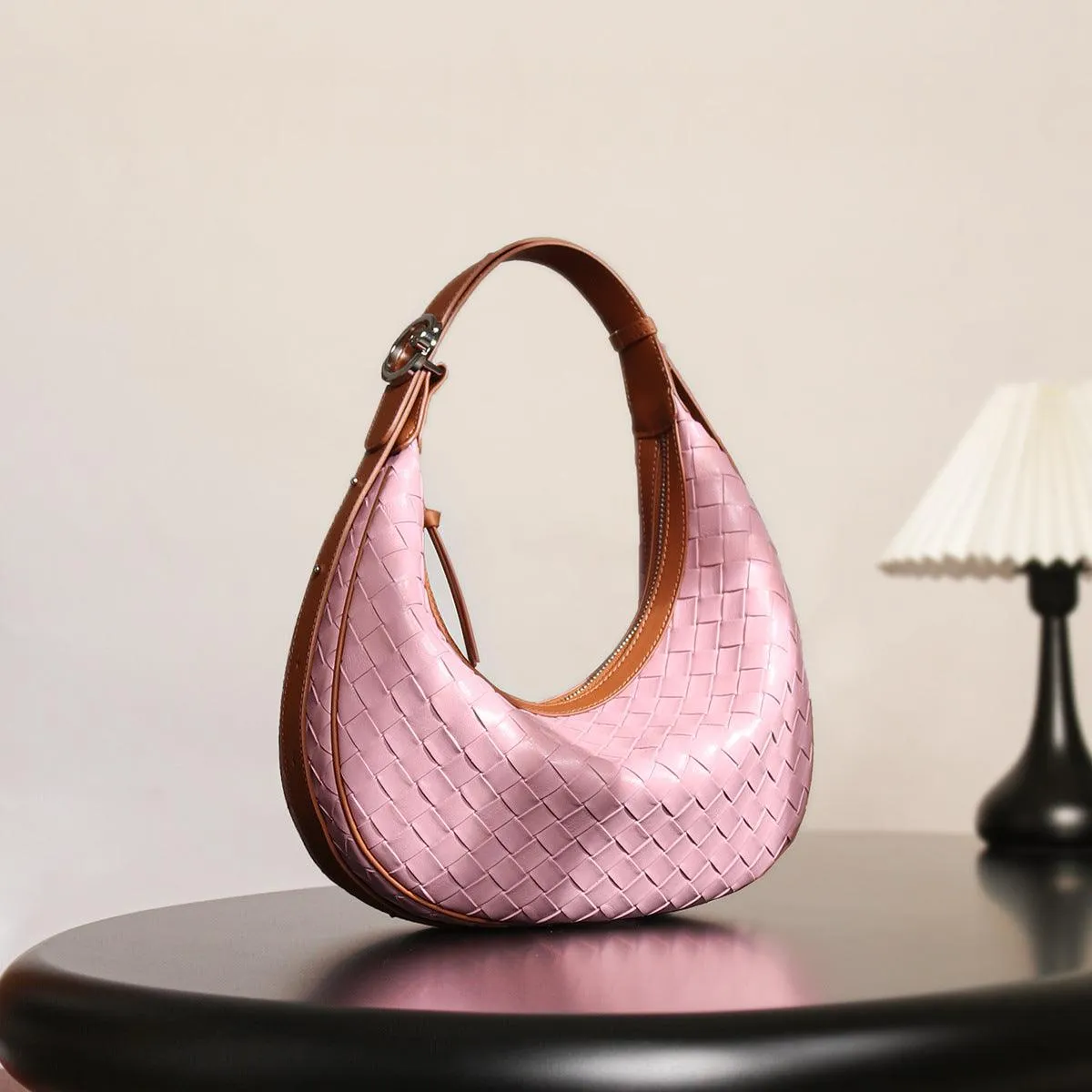 Woven Dumpling-Style Genuine Leather Women's Crossbody Bag